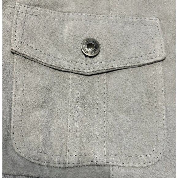 NWT DOLLHOUSE Sz Large Bomber Jacket Gray Genuine Leather Suede Faux Fur Hoodie - Picture 5 of 16